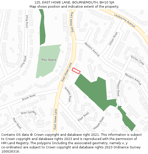 125, EAST HOWE LANE, BOURNEMOUTH, BH10 5JA: Location map and indicative extent of plot