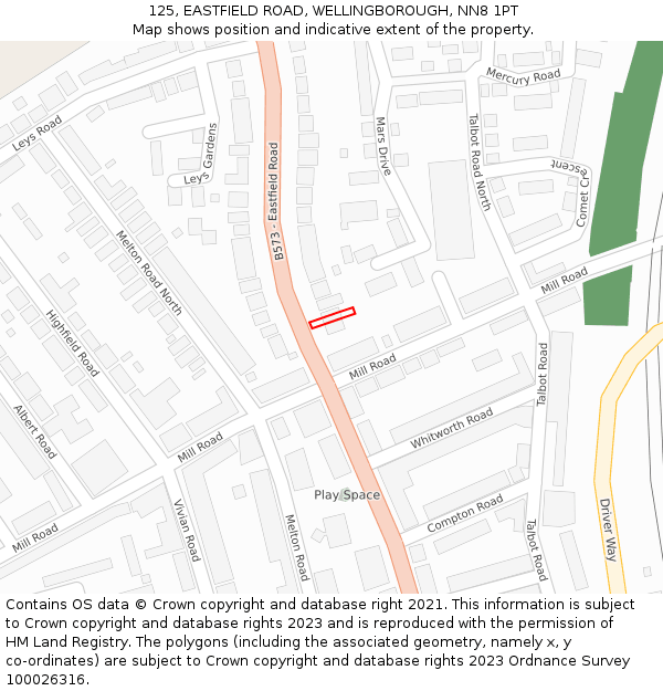 125, EASTFIELD ROAD, WELLINGBOROUGH, NN8 1PT: Location map and indicative extent of plot