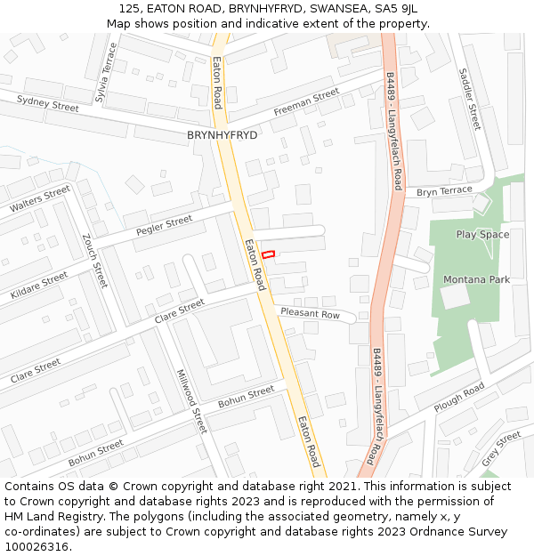125, EATON ROAD, BRYNHYFRYD, SWANSEA, SA5 9JL: Location map and indicative extent of plot