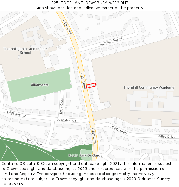 125, EDGE LANE, DEWSBURY, WF12 0HB: Location map and indicative extent of plot