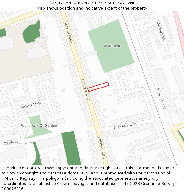 125, FAIRVIEW ROAD, STEVENAGE, SG1 2NP: Location map and indicative extent of plot