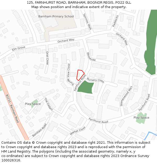 125, FARNHURST ROAD, BARNHAM, BOGNOR REGIS, PO22 0LL: Location map and indicative extent of plot