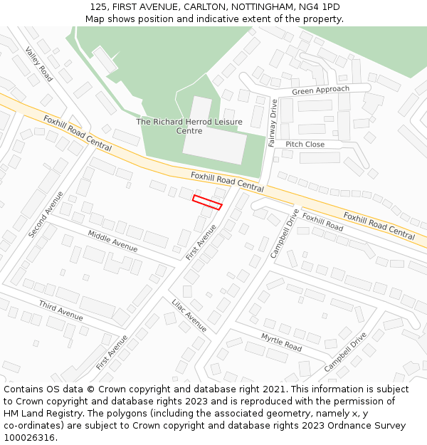 125, FIRST AVENUE, CARLTON, NOTTINGHAM, NG4 1PD: Location map and indicative extent of plot