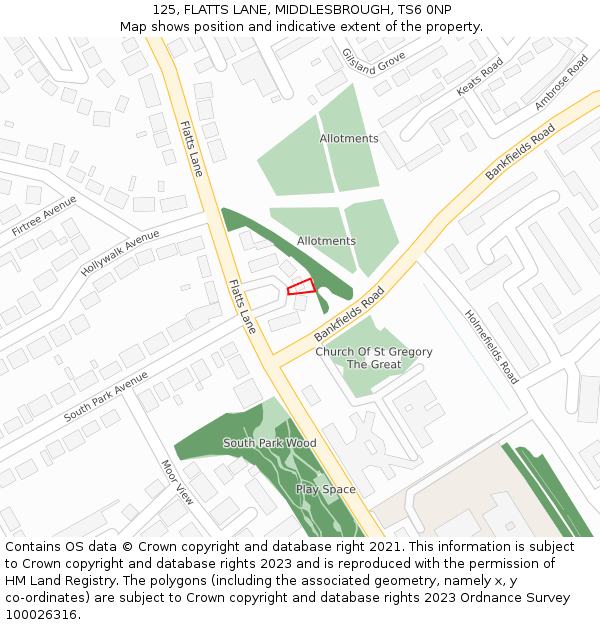 125, FLATTS LANE, MIDDLESBROUGH, TS6 0NP: Location map and indicative extent of plot