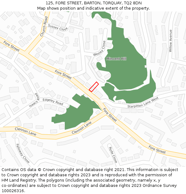 125, FORE STREET, BARTON, TORQUAY, TQ2 8DN: Location map and indicative extent of plot