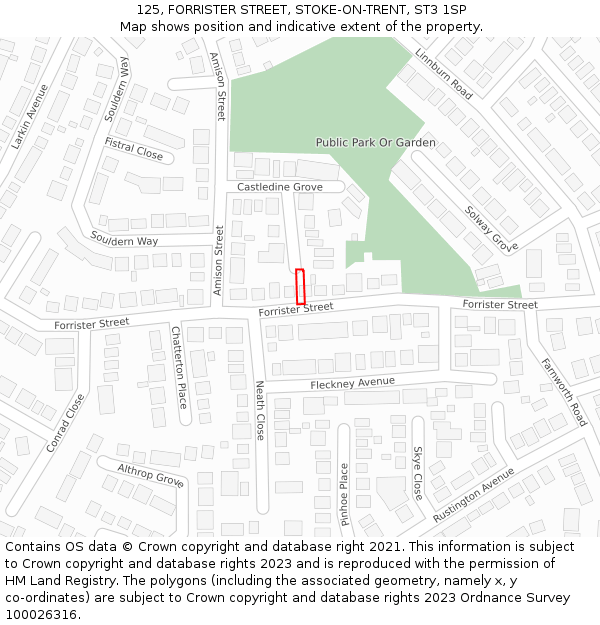 125, FORRISTER STREET, STOKE-ON-TRENT, ST3 1SP: Location map and indicative extent of plot