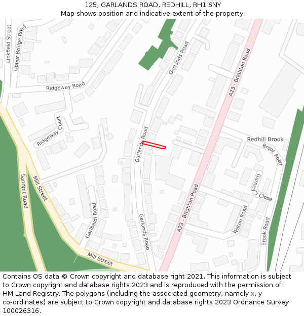 125, GARLANDS ROAD, REDHILL, RH1 6NY: Location map and indicative extent of plot