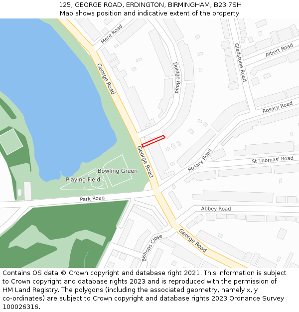 125, GEORGE ROAD, ERDINGTON, BIRMINGHAM, B23 7SH: Location map and indicative extent of plot