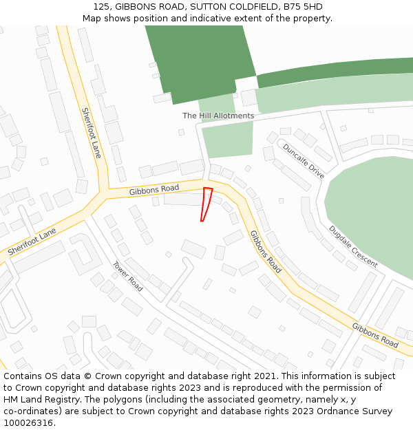 125, GIBBONS ROAD, SUTTON COLDFIELD, B75 5HD: Location map and indicative extent of plot
