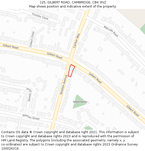 125, GILBERT ROAD, CAMBRIDGE, CB4 3NZ: Location map and indicative extent of plot