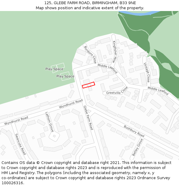 125, GLEBE FARM ROAD, BIRMINGHAM, B33 9NE: Location map and indicative extent of plot