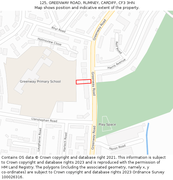 125, GREENWAY ROAD, RUMNEY, CARDIFF, CF3 3HN: Location map and indicative extent of plot