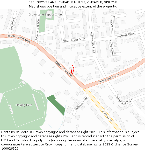 125, GROVE LANE, CHEADLE HULME, CHEADLE, SK8 7NE: Location map and indicative extent of plot