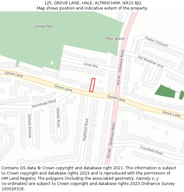 125, GROVE LANE, HALE, ALTRINCHAM, WA15 8JQ: Location map and indicative extent of plot