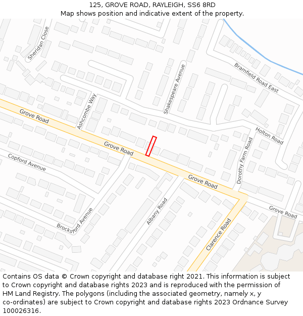 125, GROVE ROAD, RAYLEIGH, SS6 8RD: Location map and indicative extent of plot