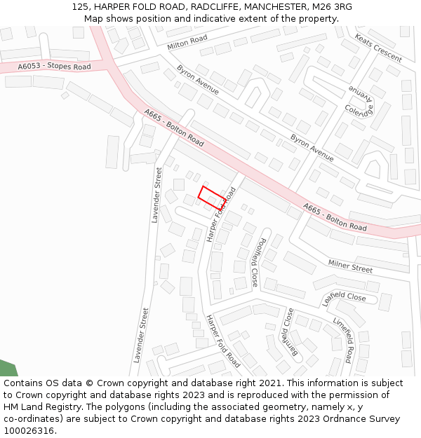 125, HARPER FOLD ROAD, RADCLIFFE, MANCHESTER, M26 3RG: Location map and indicative extent of plot