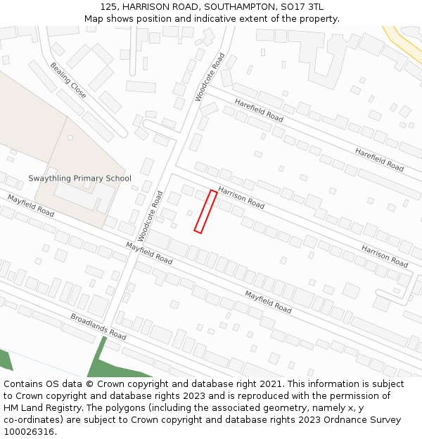 125, HARRISON ROAD, SOUTHAMPTON, SO17 3TL: Location map and indicative extent of plot