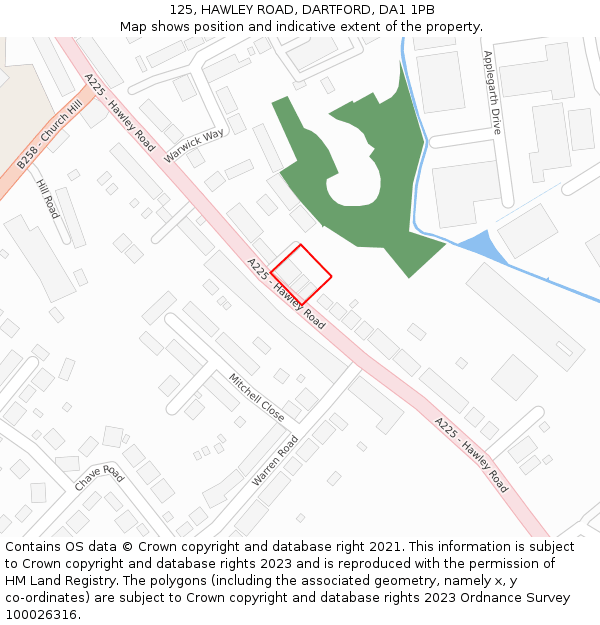 125, HAWLEY ROAD, DARTFORD, DA1 1PB: Location map and indicative extent of plot