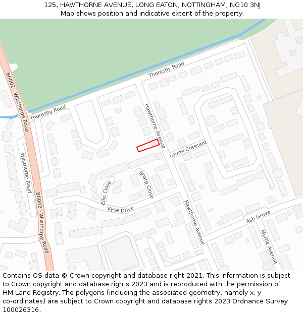 125, HAWTHORNE AVENUE, LONG EATON, NOTTINGHAM, NG10 3NJ: Location map and indicative extent of plot