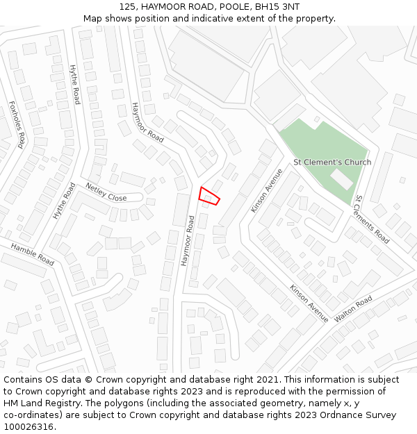 125, HAYMOOR ROAD, POOLE, BH15 3NT: Location map and indicative extent of plot