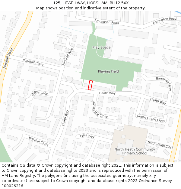 125, HEATH WAY, HORSHAM, RH12 5XX: Location map and indicative extent of plot