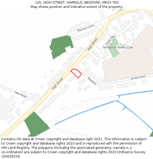 125, HIGH STREET, HARROLD, BEDFORD, MK43 7ED: Location map and indicative extent of plot