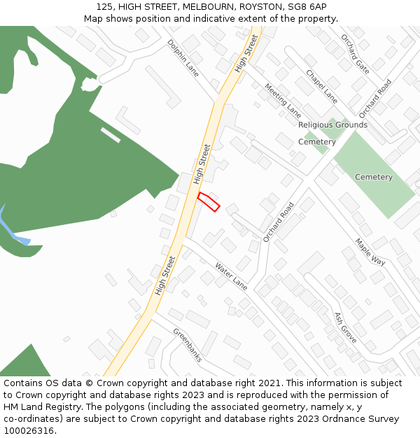 125, HIGH STREET, MELBOURN, ROYSTON, SG8 6AP: Location map and indicative extent of plot