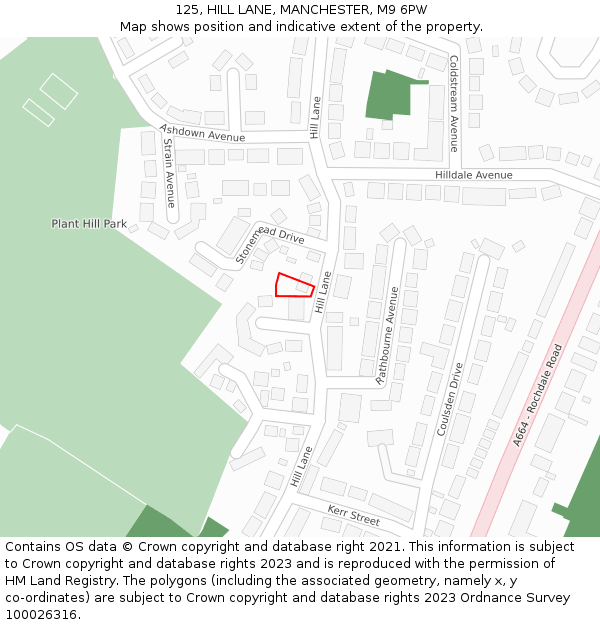 125, HILL LANE, MANCHESTER, M9 6PW: Location map and indicative extent of plot