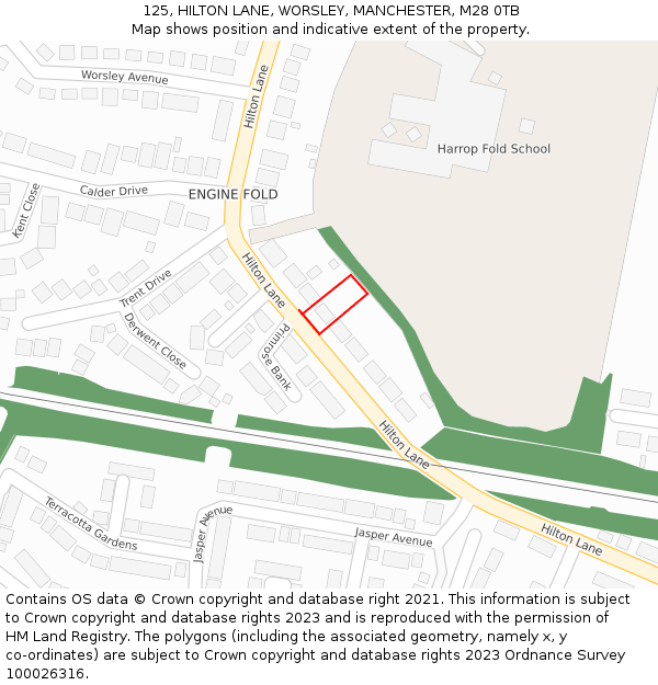 125, HILTON LANE, WORSLEY, MANCHESTER, M28 0TB: Location map and indicative extent of plot