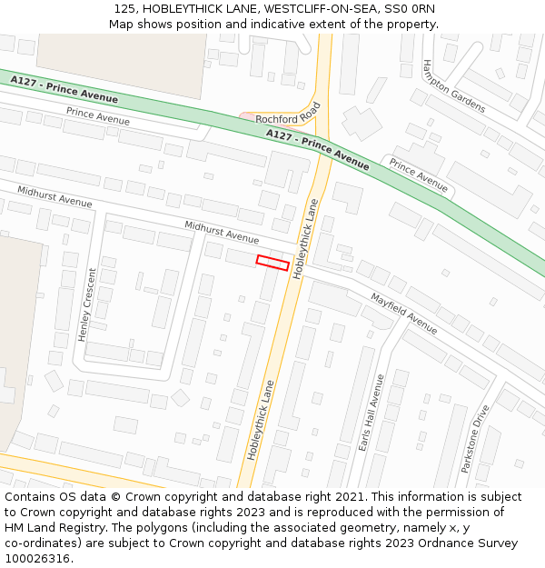 125, HOBLEYTHICK LANE, WESTCLIFF-ON-SEA, SS0 0RN: Location map and indicative extent of plot