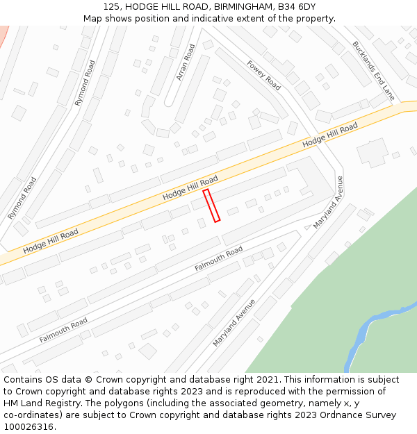 125, HODGE HILL ROAD, BIRMINGHAM, B34 6DY: Location map and indicative extent of plot