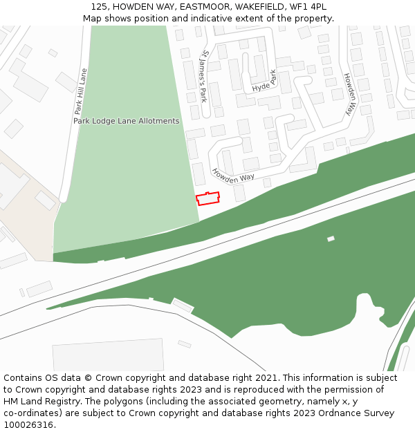 125, HOWDEN WAY, EASTMOOR, WAKEFIELD, WF1 4PL: Location map and indicative extent of plot