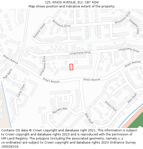 125, KINGS AVENUE, ELY, CB7 4QW: Location map and indicative extent of plot