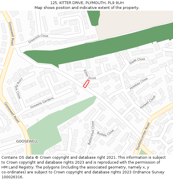 125, KITTER DRIVE, PLYMOUTH, PL9 9UH: Location map and indicative extent of plot