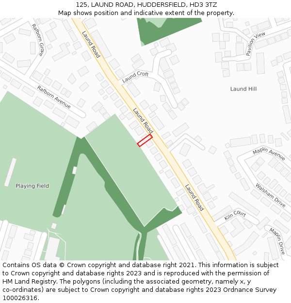 125, LAUND ROAD, HUDDERSFIELD, HD3 3TZ: Location map and indicative extent of plot