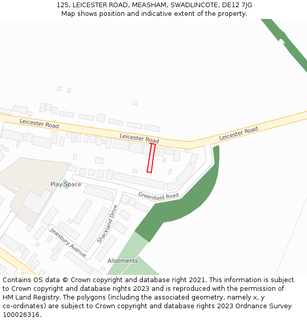125, LEICESTER ROAD, MEASHAM, SWADLINCOTE, DE12 7JG: Location map and indicative extent of plot