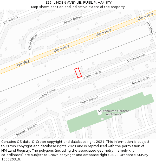 125, LINDEN AVENUE, RUISLIP, HA4 8TY: Location map and indicative extent of plot