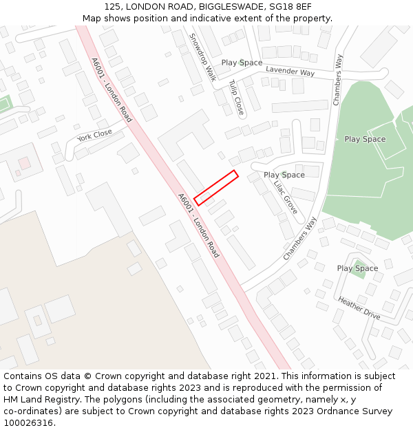 125, LONDON ROAD, BIGGLESWADE, SG18 8EF: Location map and indicative extent of plot