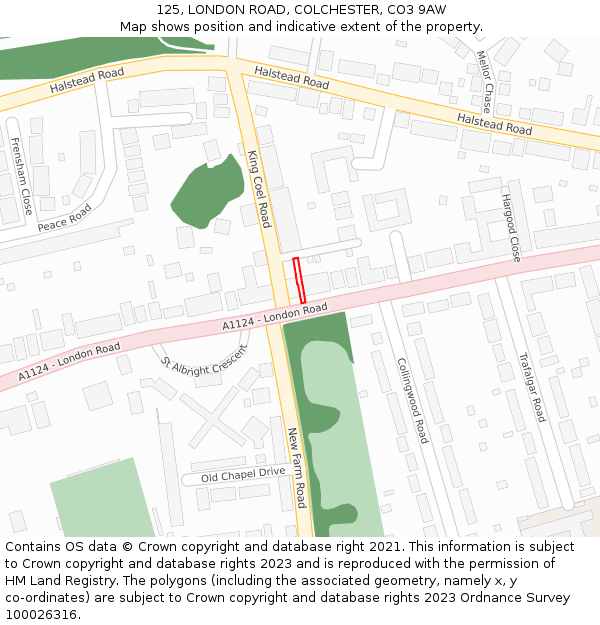 125, LONDON ROAD, COLCHESTER, CO3 9AW: Location map and indicative extent of plot