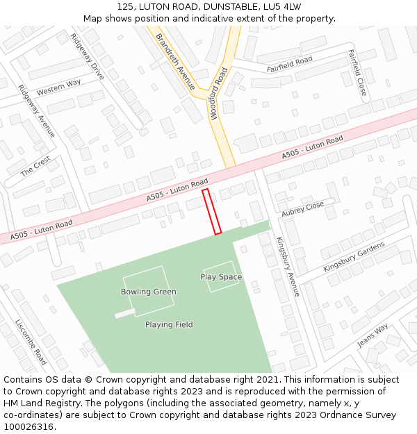 125, LUTON ROAD, DUNSTABLE, LU5 4LW: Location map and indicative extent of plot