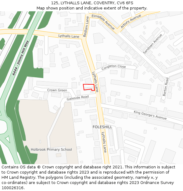 125, LYTHALLS LANE, COVENTRY, CV6 6FS: Location map and indicative extent of plot