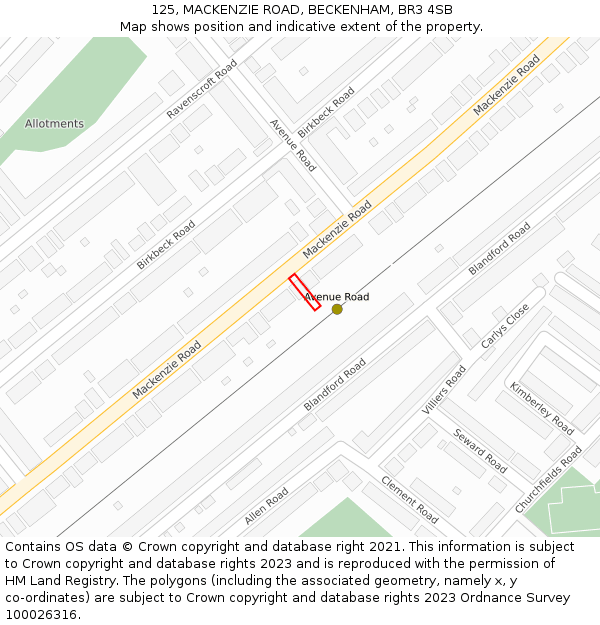 125, MACKENZIE ROAD, BECKENHAM, BR3 4SB: Location map and indicative extent of plot