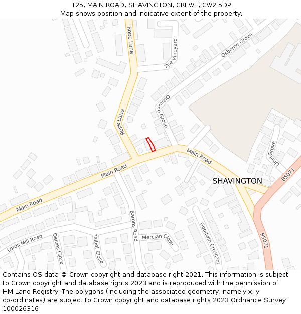 125, MAIN ROAD, SHAVINGTON, CREWE, CW2 5DP: Location map and indicative extent of plot