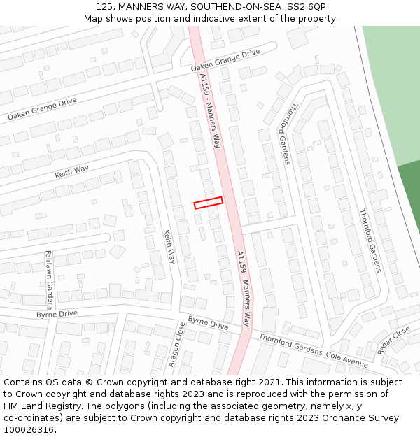 125, MANNERS WAY, SOUTHEND-ON-SEA, SS2 6QP: Location map and indicative extent of plot