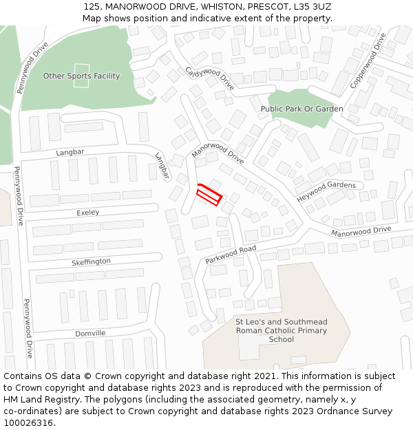 125, MANORWOOD DRIVE, WHISTON, PRESCOT, L35 3UZ: Location map and indicative extent of plot