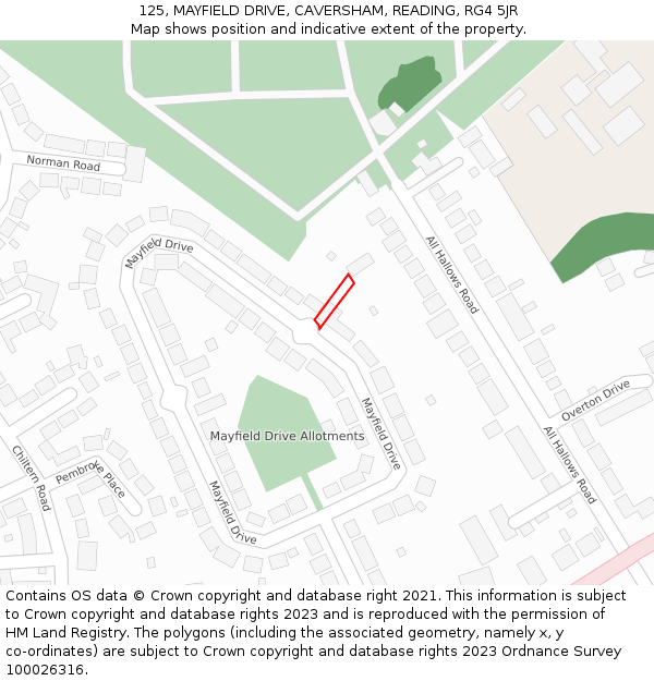 125, MAYFIELD DRIVE, CAVERSHAM, READING, RG4 5JR: Location map and indicative extent of plot