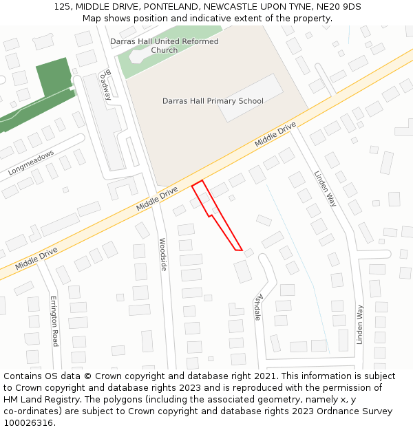 125, MIDDLE DRIVE, PONTELAND, NEWCASTLE UPON TYNE, NE20 9DS: Location map and indicative extent of plot