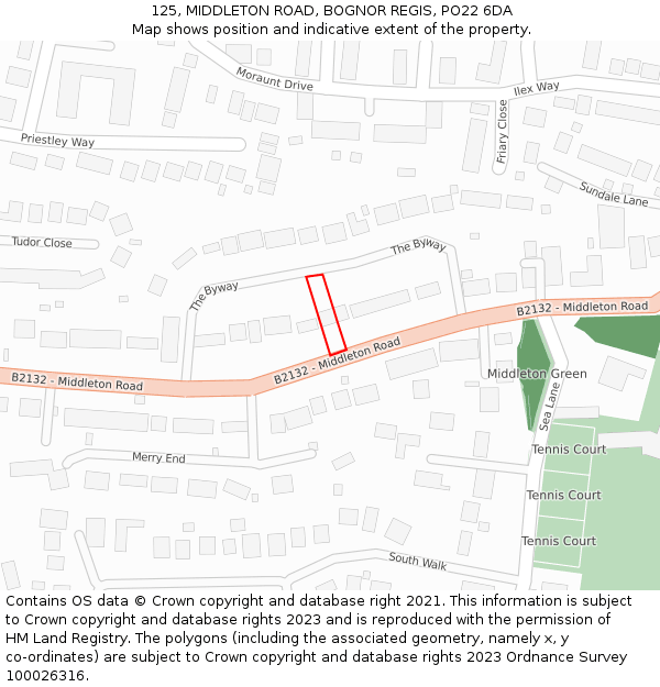 125, MIDDLETON ROAD, BOGNOR REGIS, PO22 6DA: Location map and indicative extent of plot