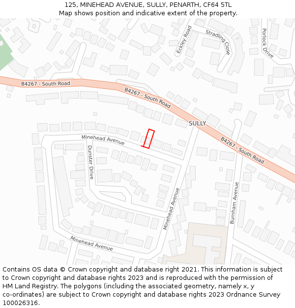 125, MINEHEAD AVENUE, SULLY, PENARTH, CF64 5TL: Location map and indicative extent of plot