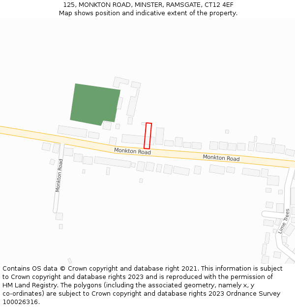 125, MONKTON ROAD, MINSTER, RAMSGATE, CT12 4EF: Location map and indicative extent of plot